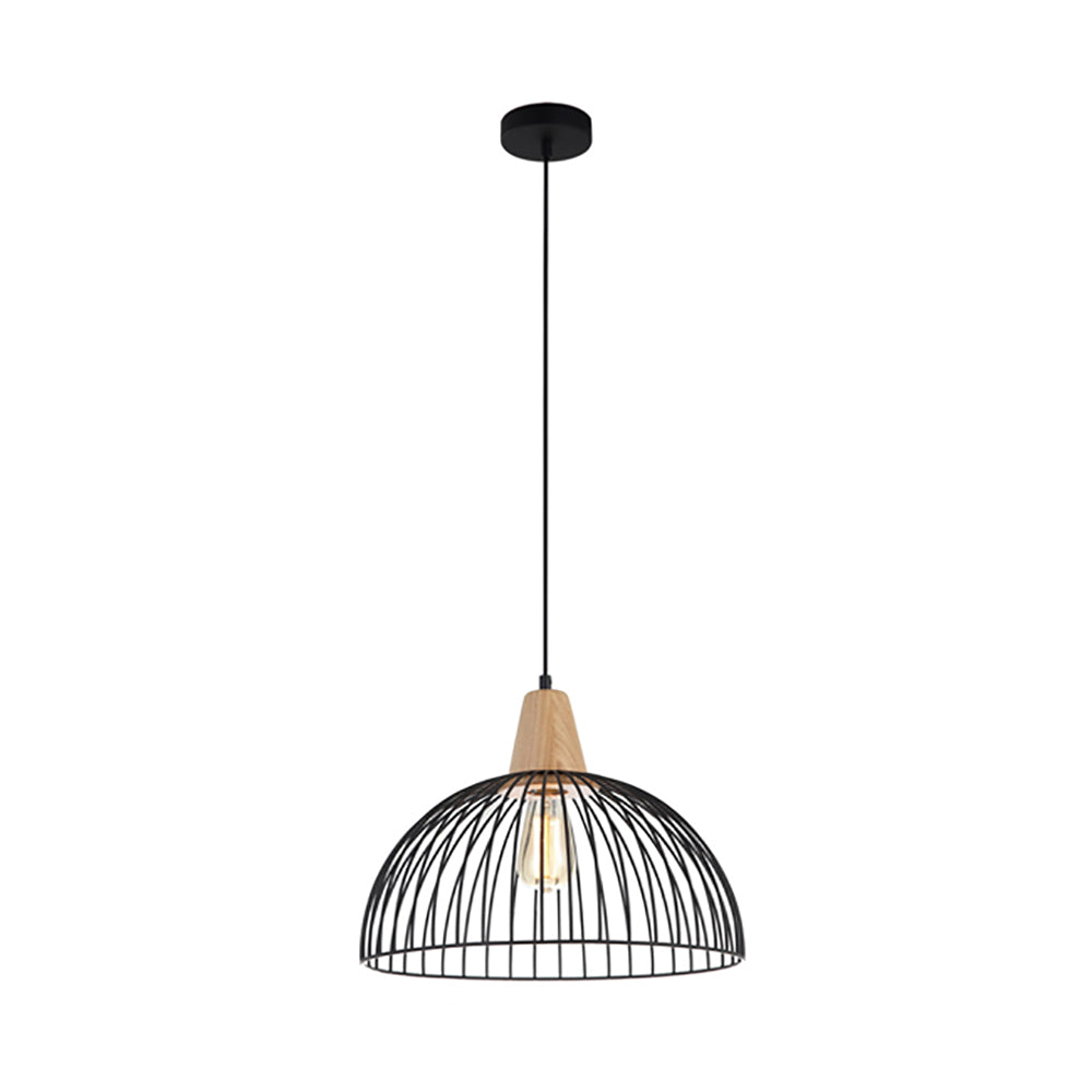 Buy Pendant Lights Australia STRAND Iron And Wood Dome Cage 1 Light Pendant Black - STRAND1