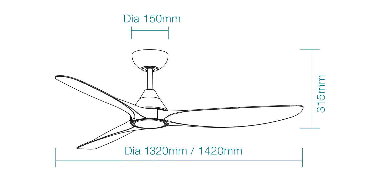 Seaforth DC Ceiling Fan With LED Light 56" 3 Blade Matt Black & Teak With WIFI Remote - MDCS1433MT