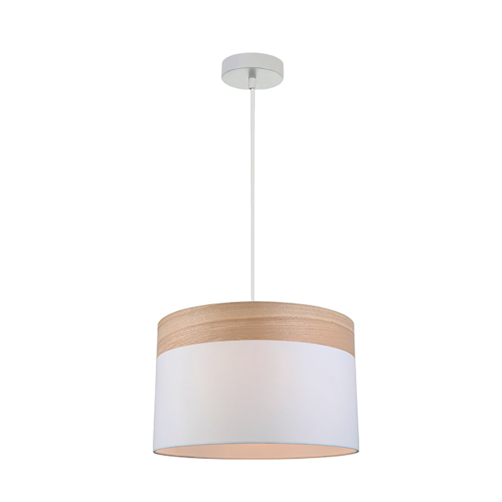 Buy Pendant Lights Australia TAMBURA White Cloth Shade With Blonde Wood Trim 1 Light Pendant Large - TAMBURA05
