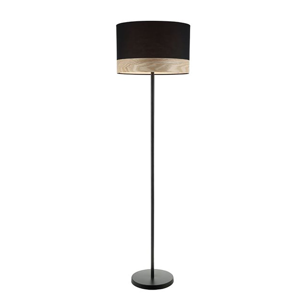 TAMBURA Black Cloth Shade With Blonde Wood Trim Large Floor Lamp - TAMBURA12FL