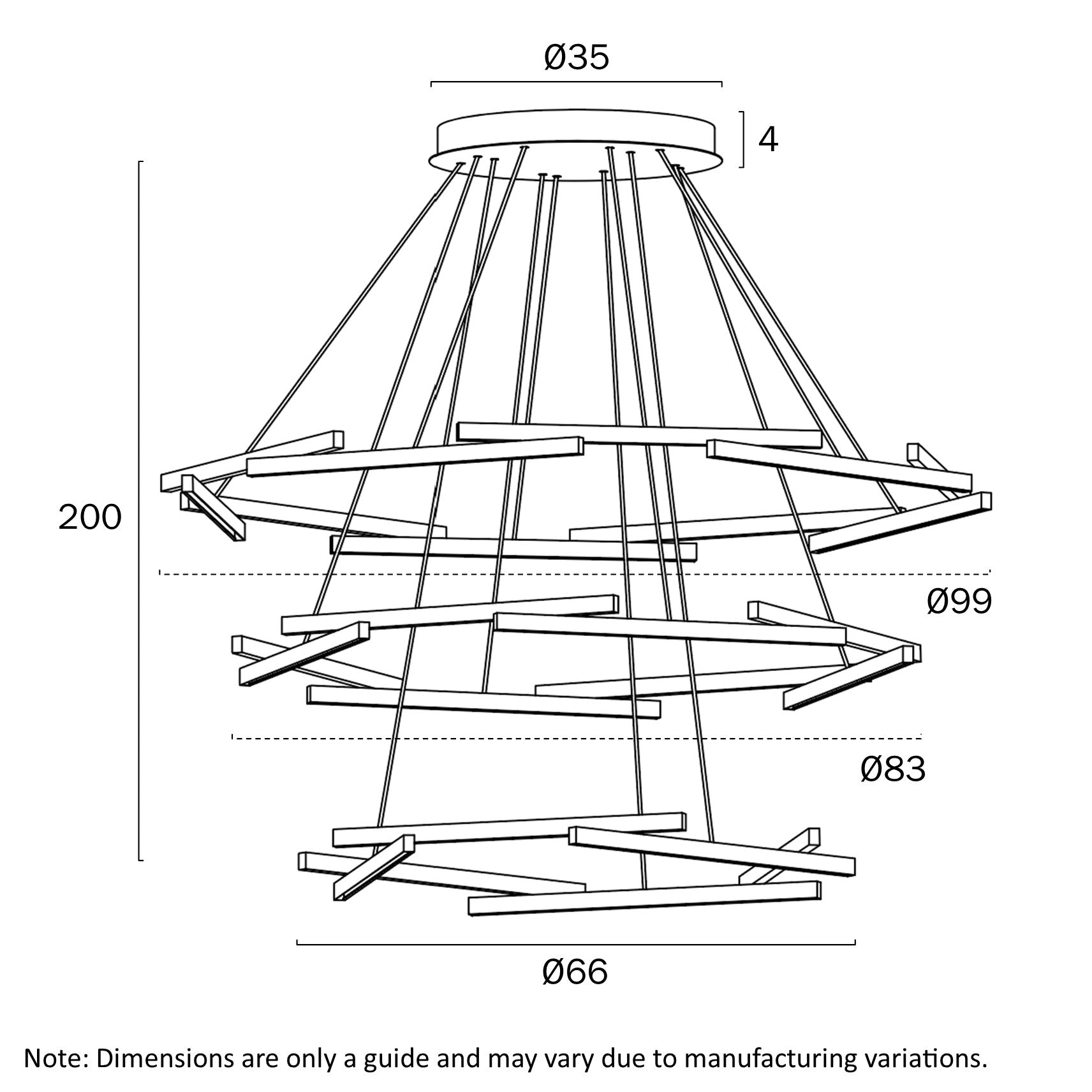 Tarson 3 Tier LED Pendant - TARSON PE3T-BKGD
