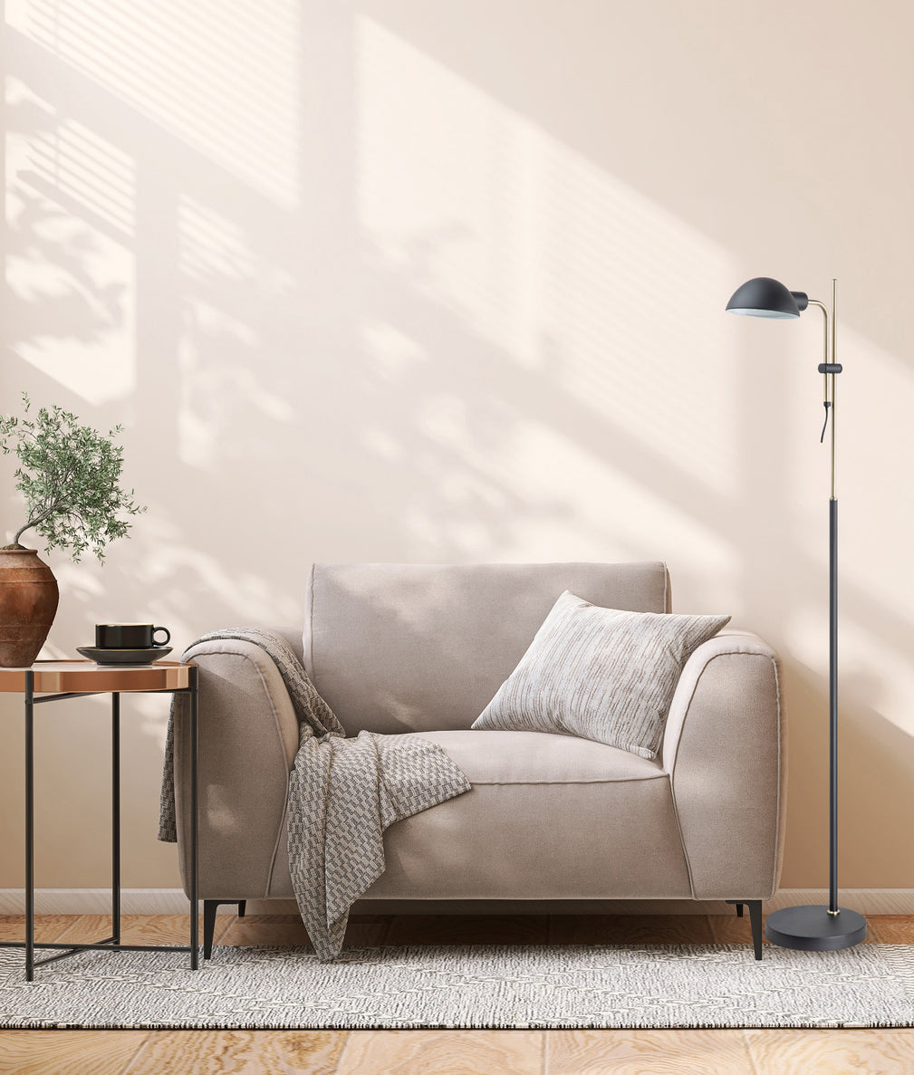 Tettu 1 Head Adjustable Height Swivel Head Floor Lamp Sand Black & Antique Brass - TETTU-F1