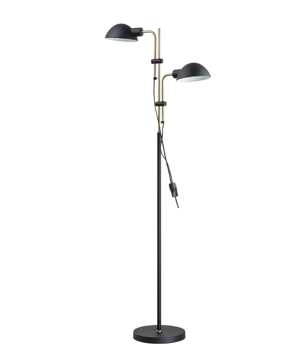 Tettu 2 Head Adjustable Height Swivel Head Floor Lamp Sand Black & Antique Brass - TETTU-F2