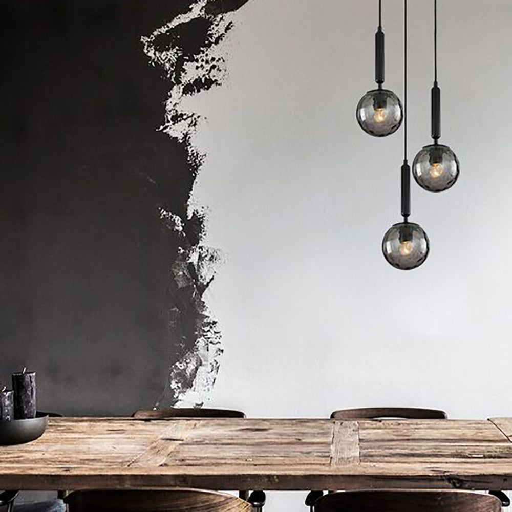 Buy Cluster Pendants Australia Interior Black Smoke Spherical Glass Shape 3 Light Cluster Pendant - TRATTINO2X3R