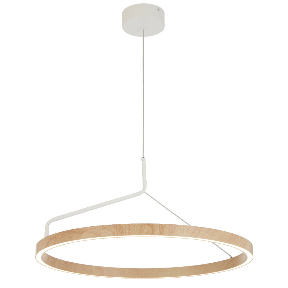 Truvon 600mm LED Pendant 32W Tri Colour White & Oak - TRUVON PE60-WHOK