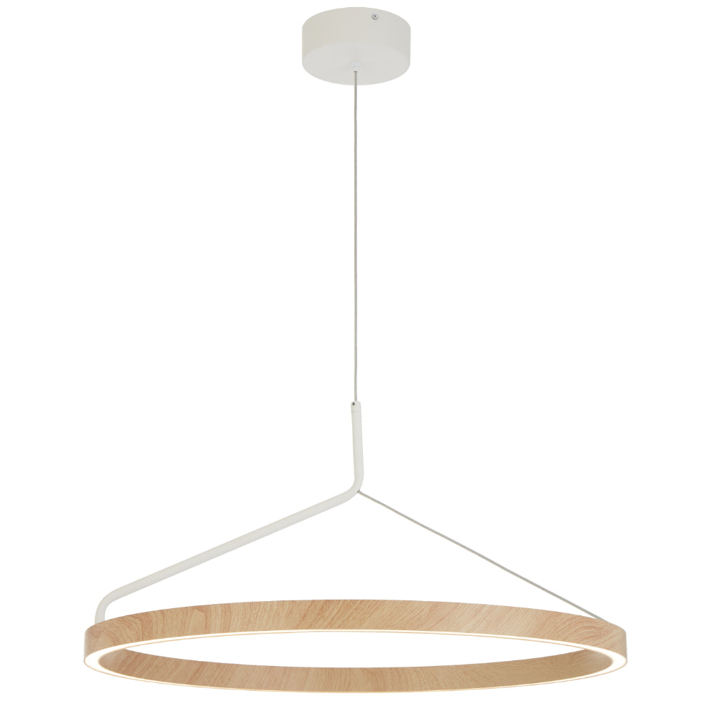 Truvon 600mm LED Pendant 32W Tri Colour White & Oak - TRUVON PE60-WHOK