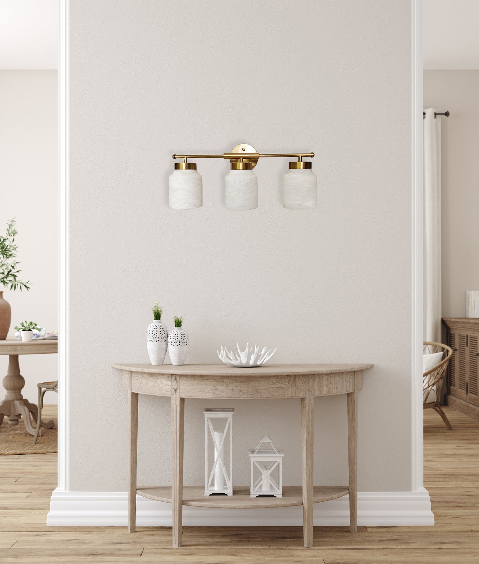 Tufo Interior Jar 3 Light Wall Light White & Brass - TUFO-W2