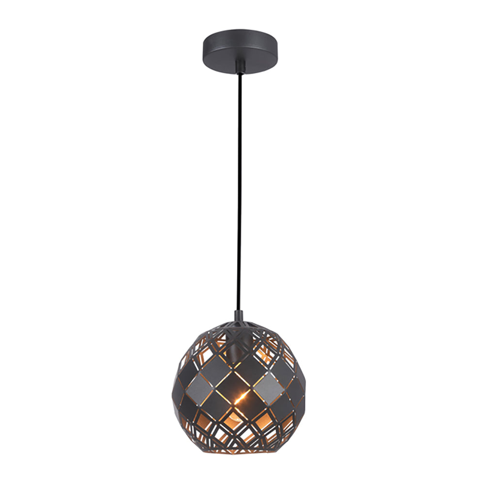 Buy Pendant Lights Australia TUILE Interior Embossed Tiled Iron 1 Light Pendant Small Black - TUILE1