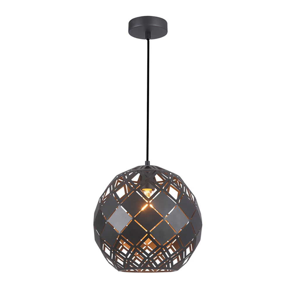 TUILE Interior Embossed Tiled Iron 1 Light Pendant Large Black - TUILE4