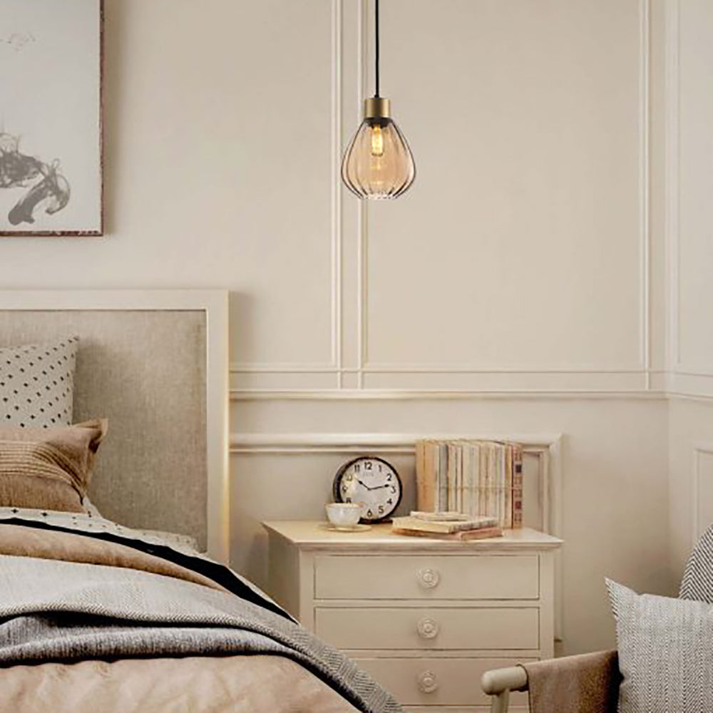 Buy Pendant Lights Australia Interior Bronze Amber Wine Glass Ribbed 1 Light Pendant - TULIP1