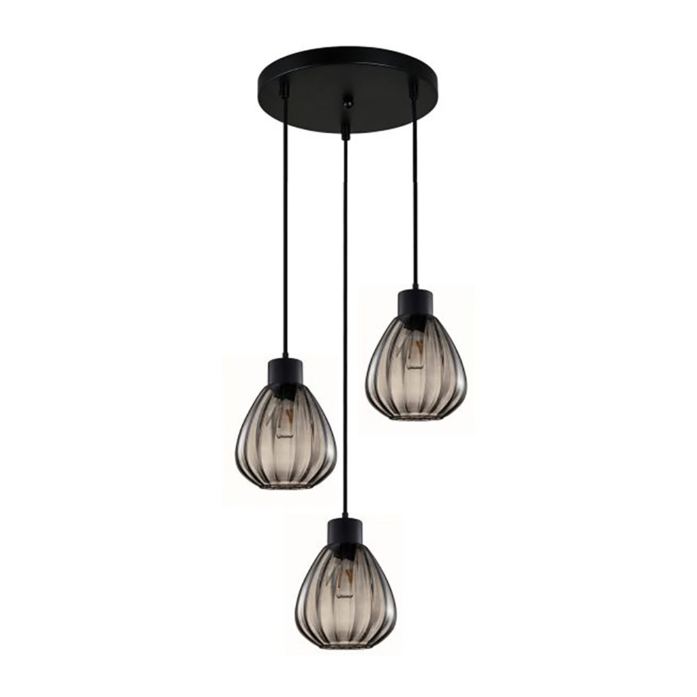 Buy Cluster Pendants Australia Interior Black Smoke Wine Glass Ribbed 3 Light Cluster Pendant - TULIP2X3R