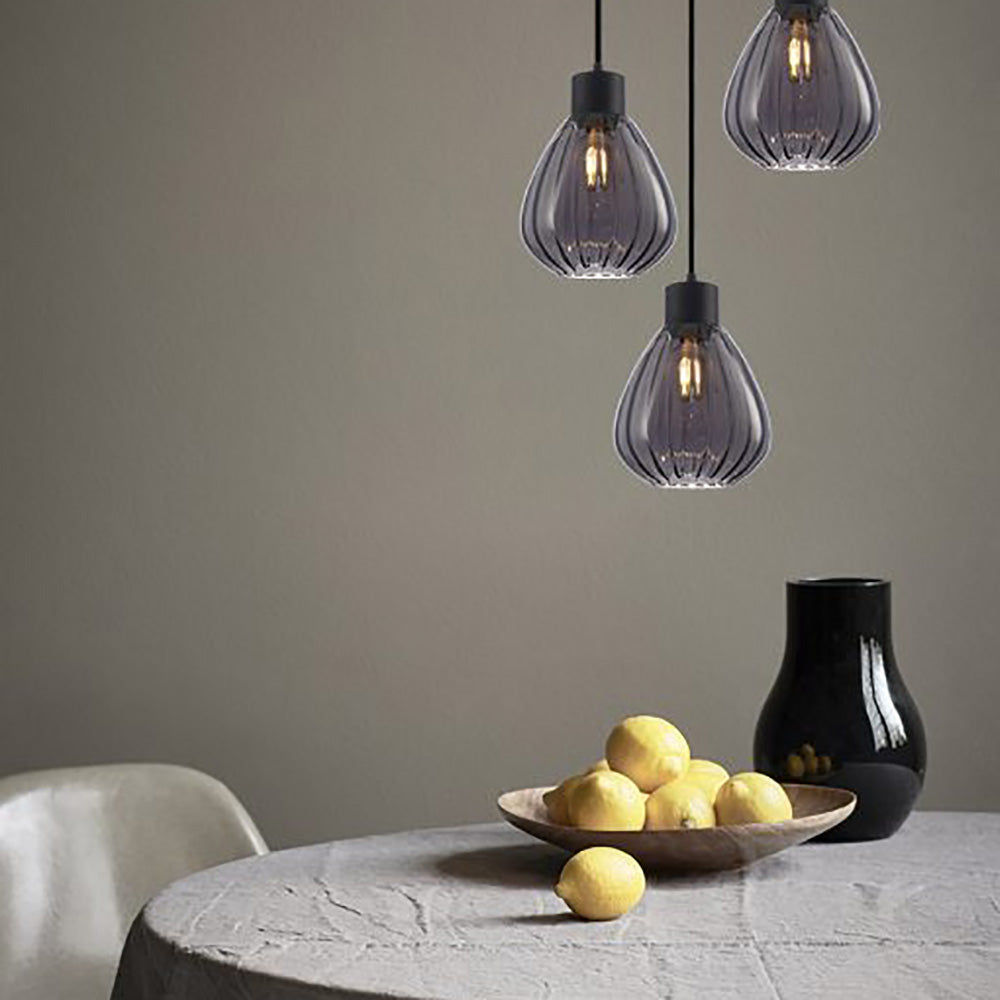 Buy Cluster Pendants Australia Interior Black Smoke Wine Glass Ribbed 3 Light Cluster Pendant - TULIP2X3R