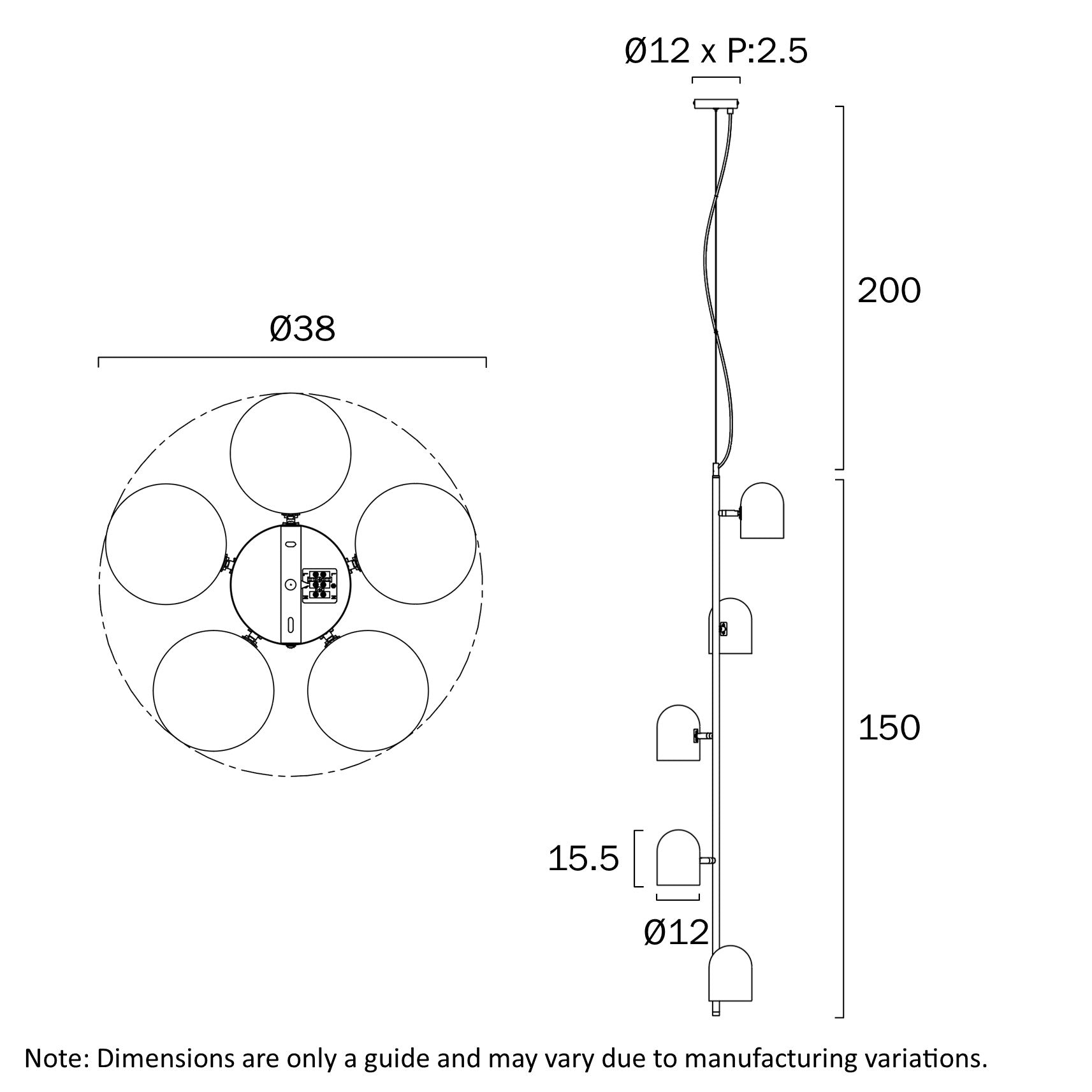 Turin 5 Light Pendant Black - TURIN PE5-BK