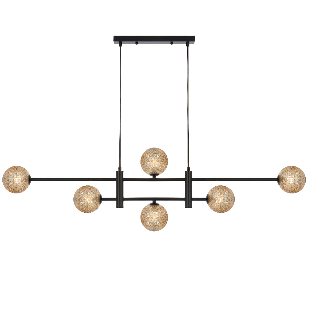 Tyson 6 Light Pendant Black & Amber Tear - TYSON PE06-BKAMT