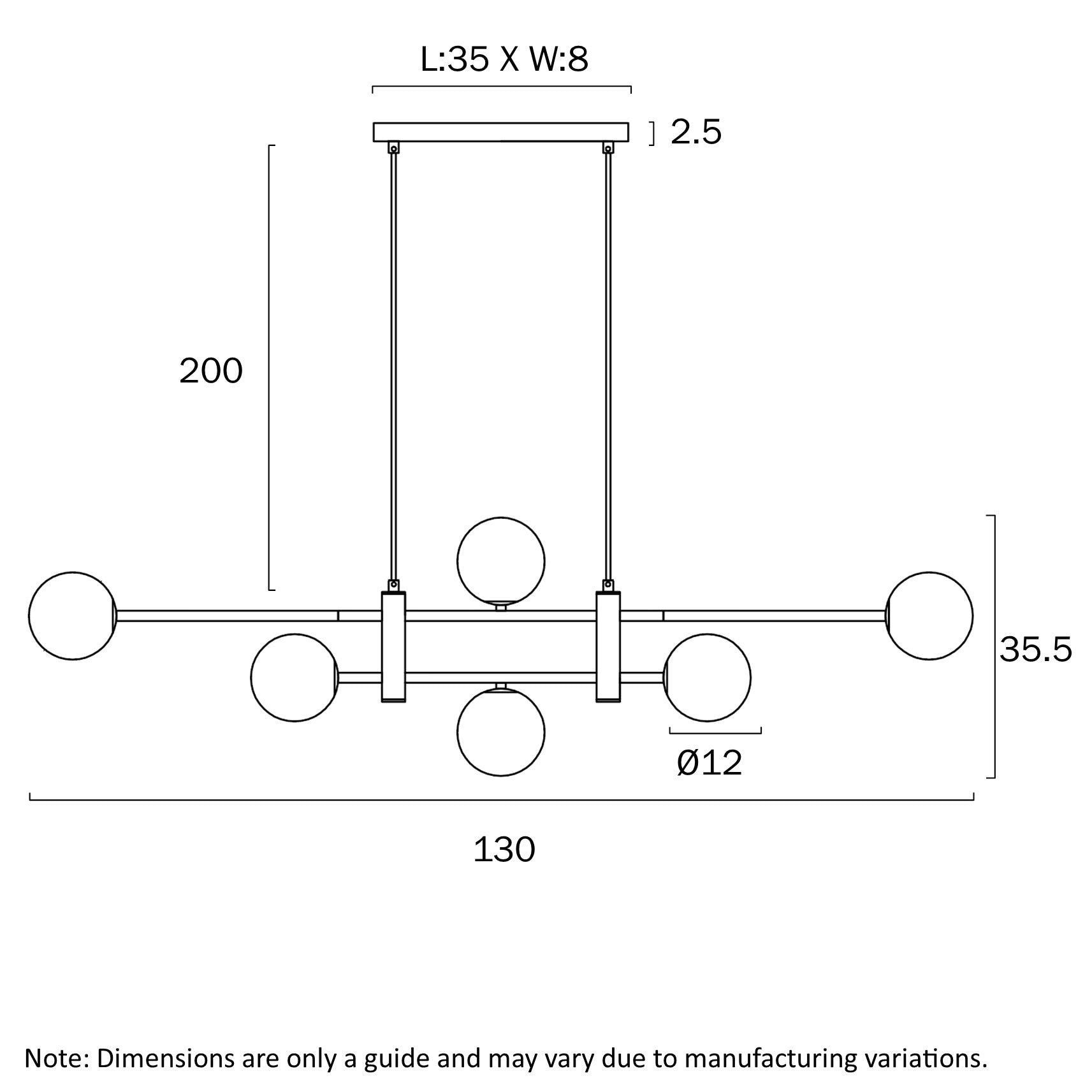Tyson 6 Light Pendant Black & Amber Tear - TYSON PE06-BKAMT