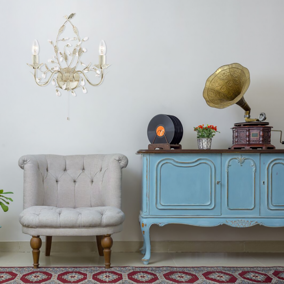 Buy Wall Sconce Australia Jasmine Wall Sconce 2 Lights Cream / Gold Crystal - R2492-2B-CR