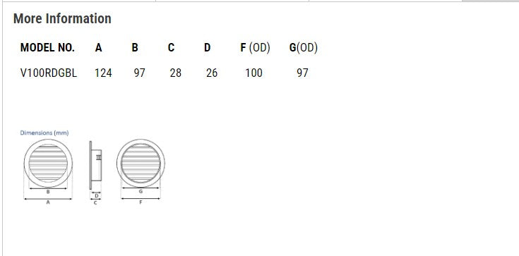 Buy Fan Accessories Australia Standard Round Fixed Louvre Grille 100mm Black - V100RDGBL