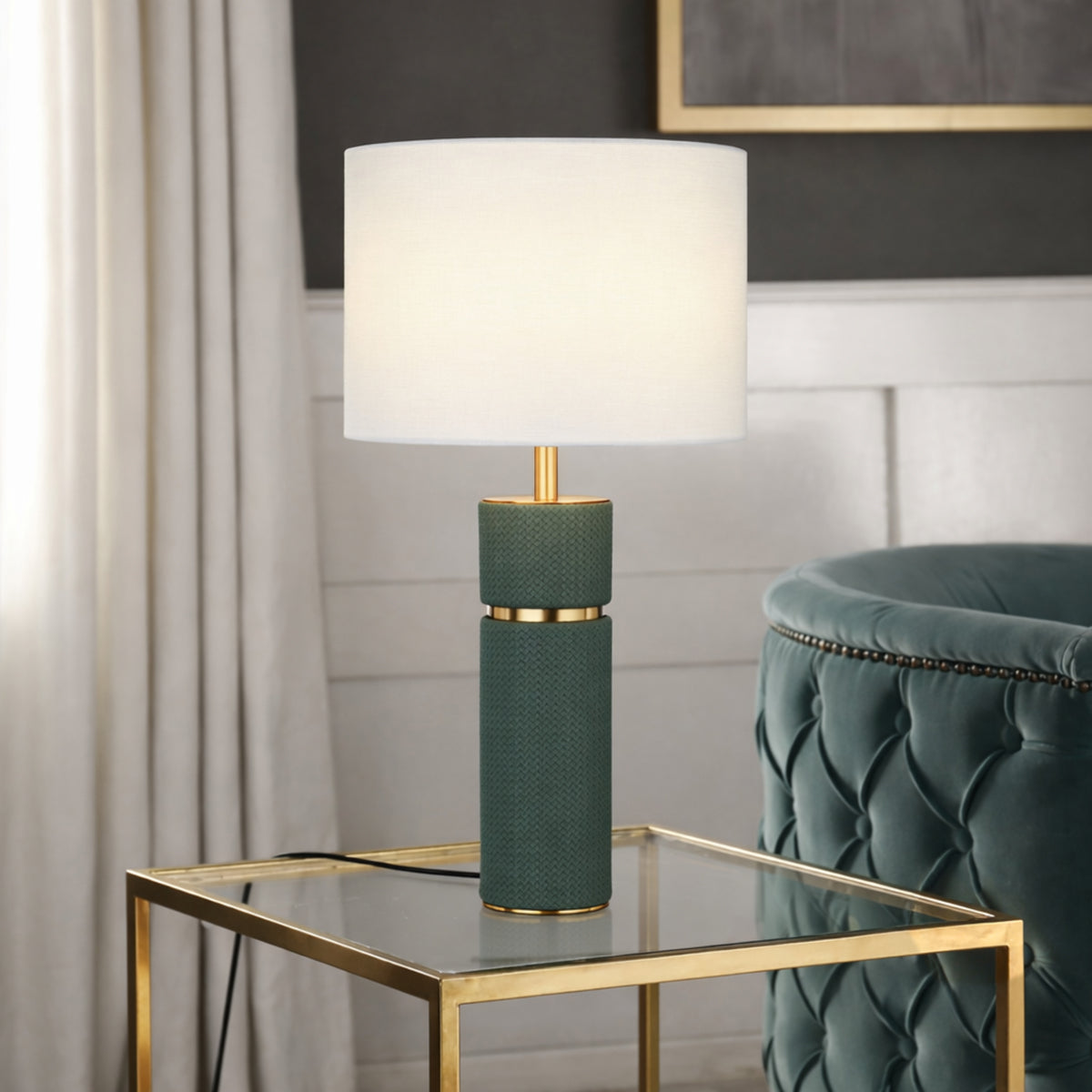 Valda Table Lamp Green, Antique Gold & Ivory - VALDA TL-GNIV