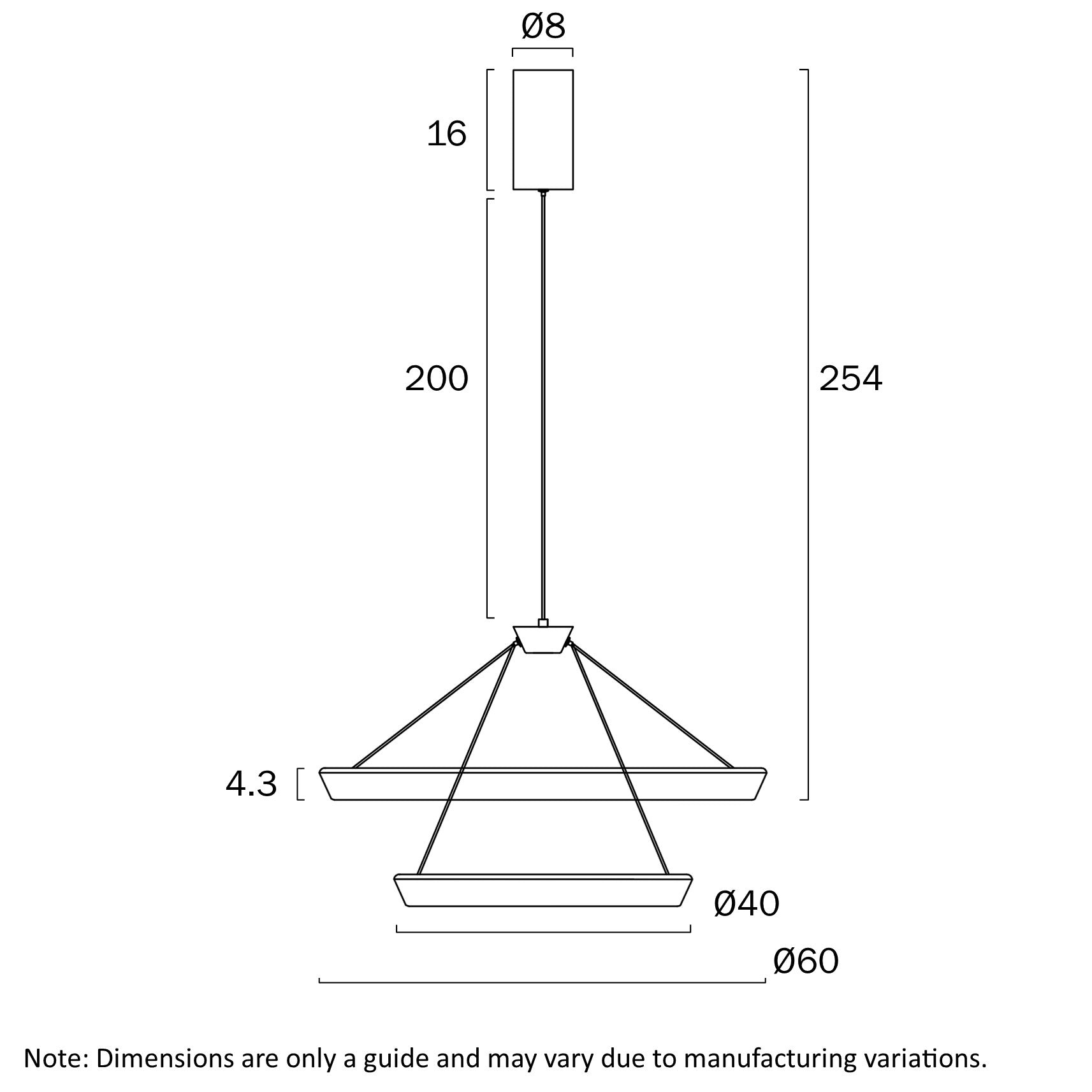 Vantel 2 Tier LED Pendant 48W Tri Colour Black - VANTEL PE2T-BK