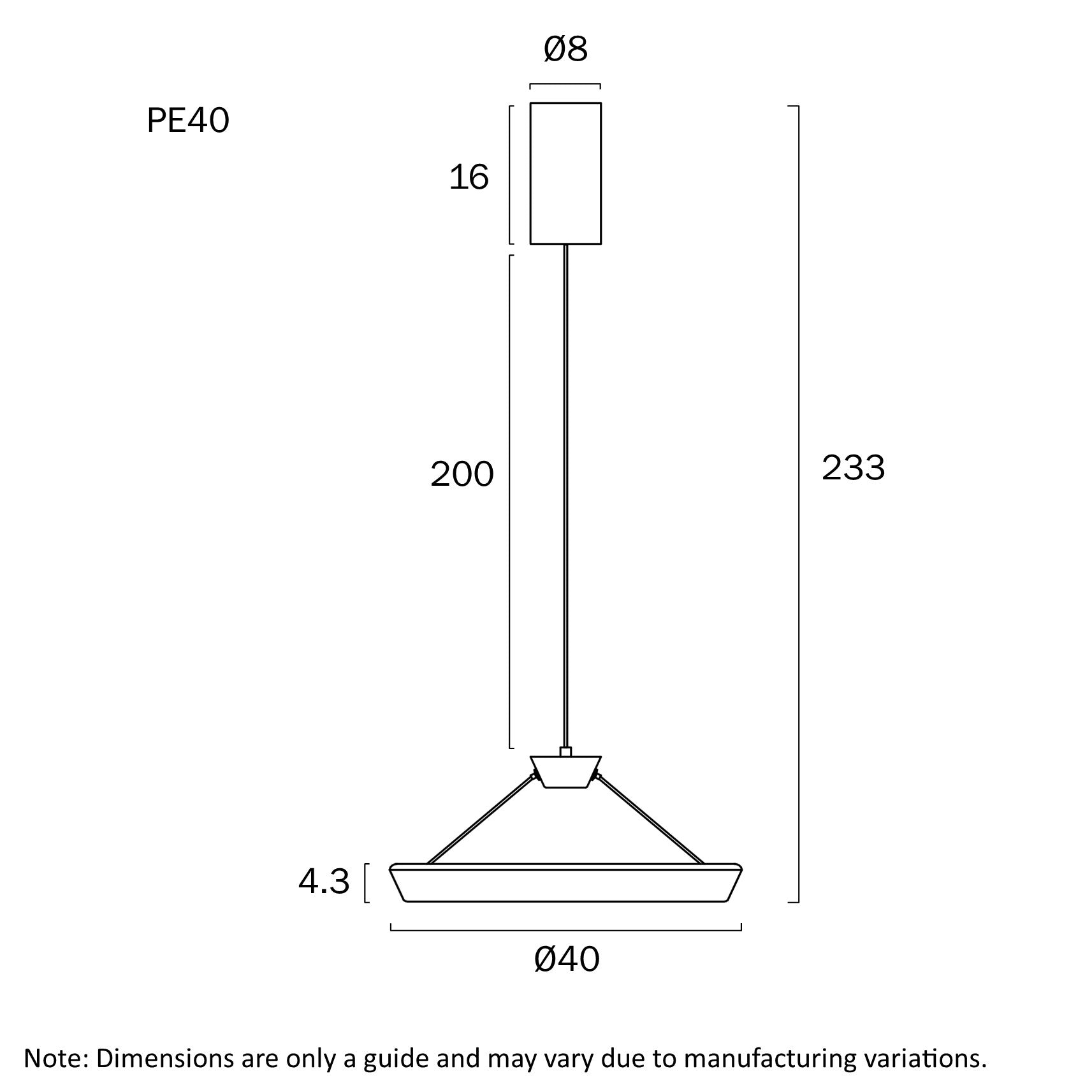 Vantel 400mm LED Pendant 26W Tri Colour Black - VANTEL PE40-BK