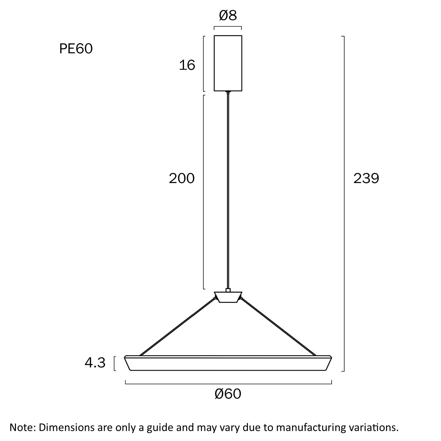 Vantel 600mm LED Pendant 36W Tri Colour Black - VANTEL PE60-BK