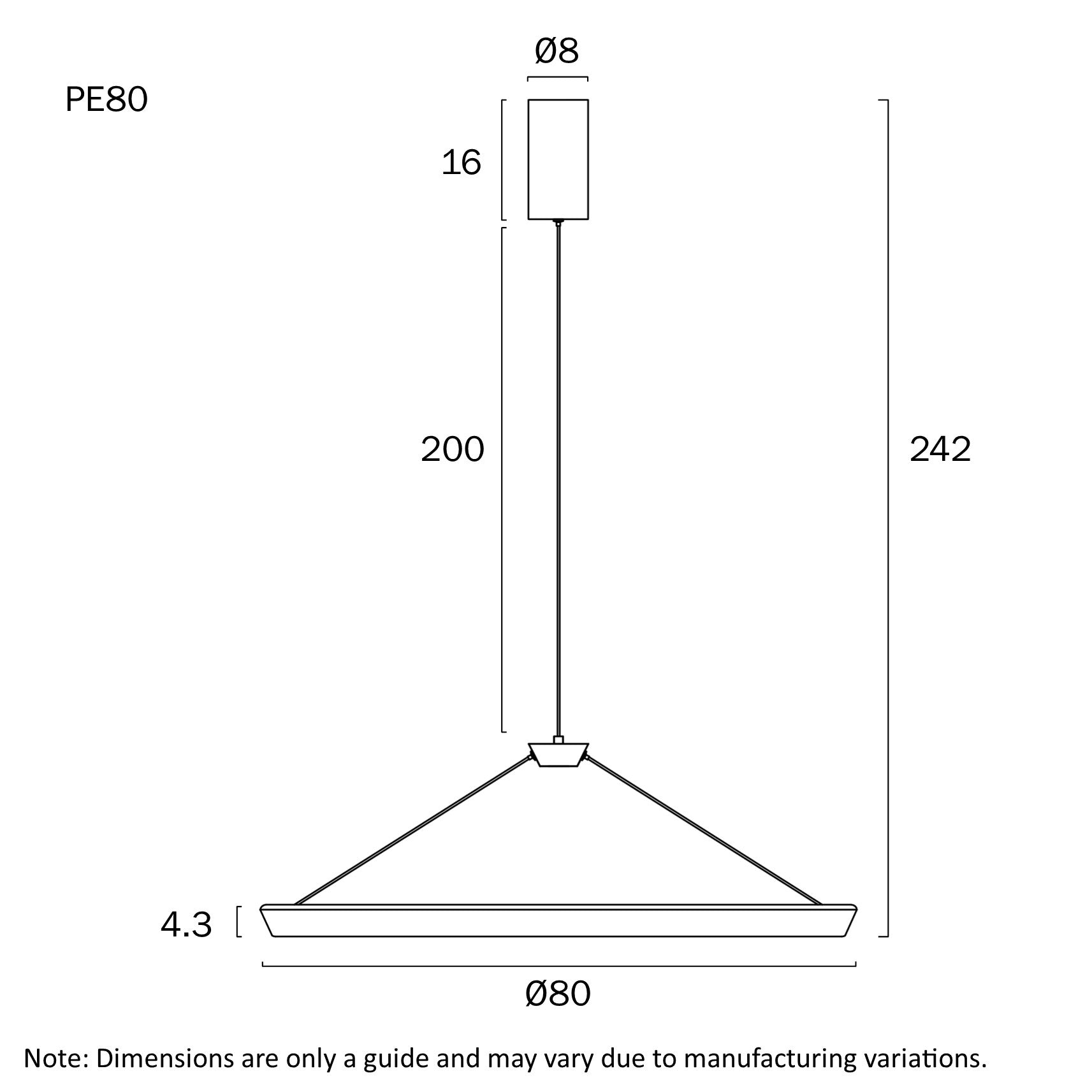 Vantel 800mm LED Pendant 48W Tri Colour Black - VANTEL PE80-BK