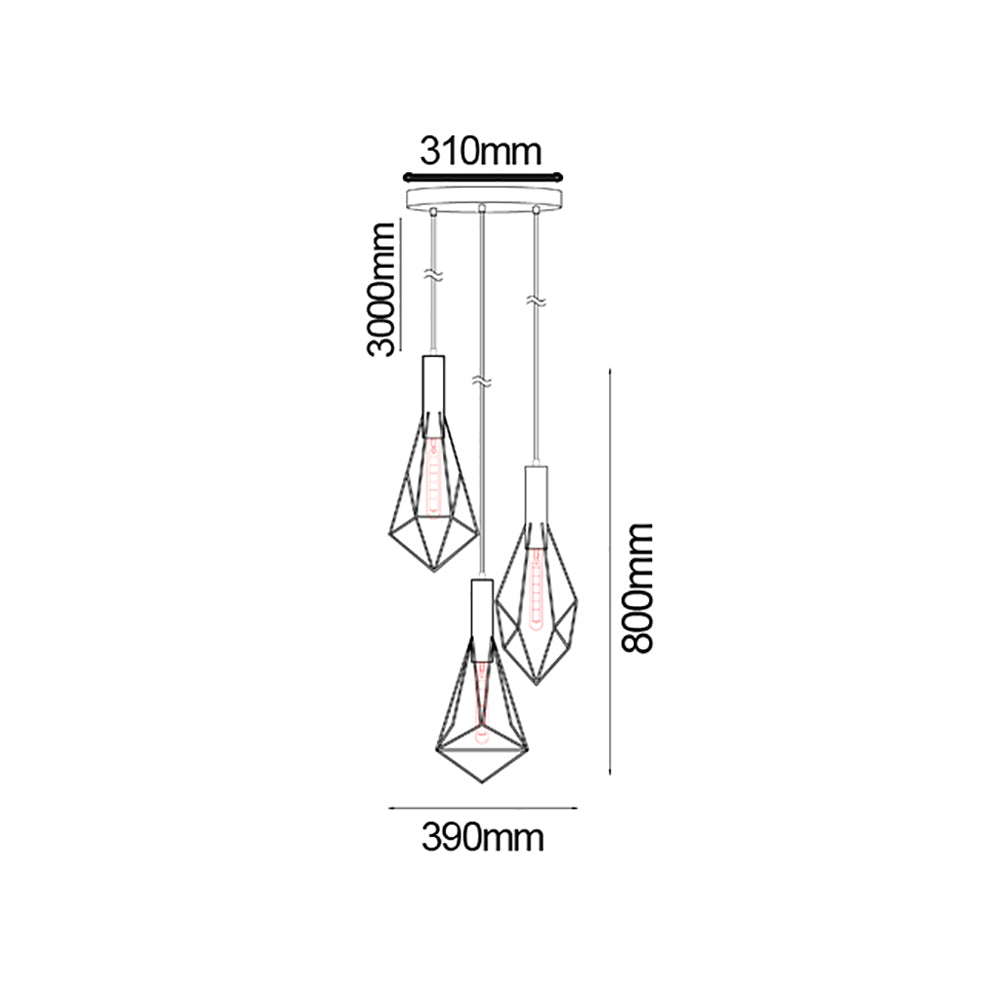 Buy Cluster Pendants Australia WHITEBAND White Iron Cage 3 Light Round Base Pendant - WHITEBAND2X3