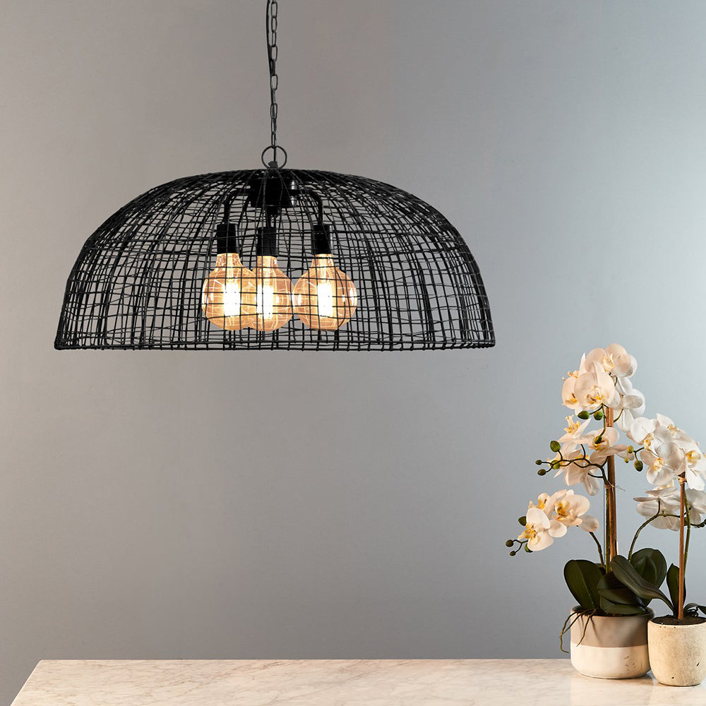 Cray Dome 3 Light Wire Weave Dome Pendant Black - ZAF11217