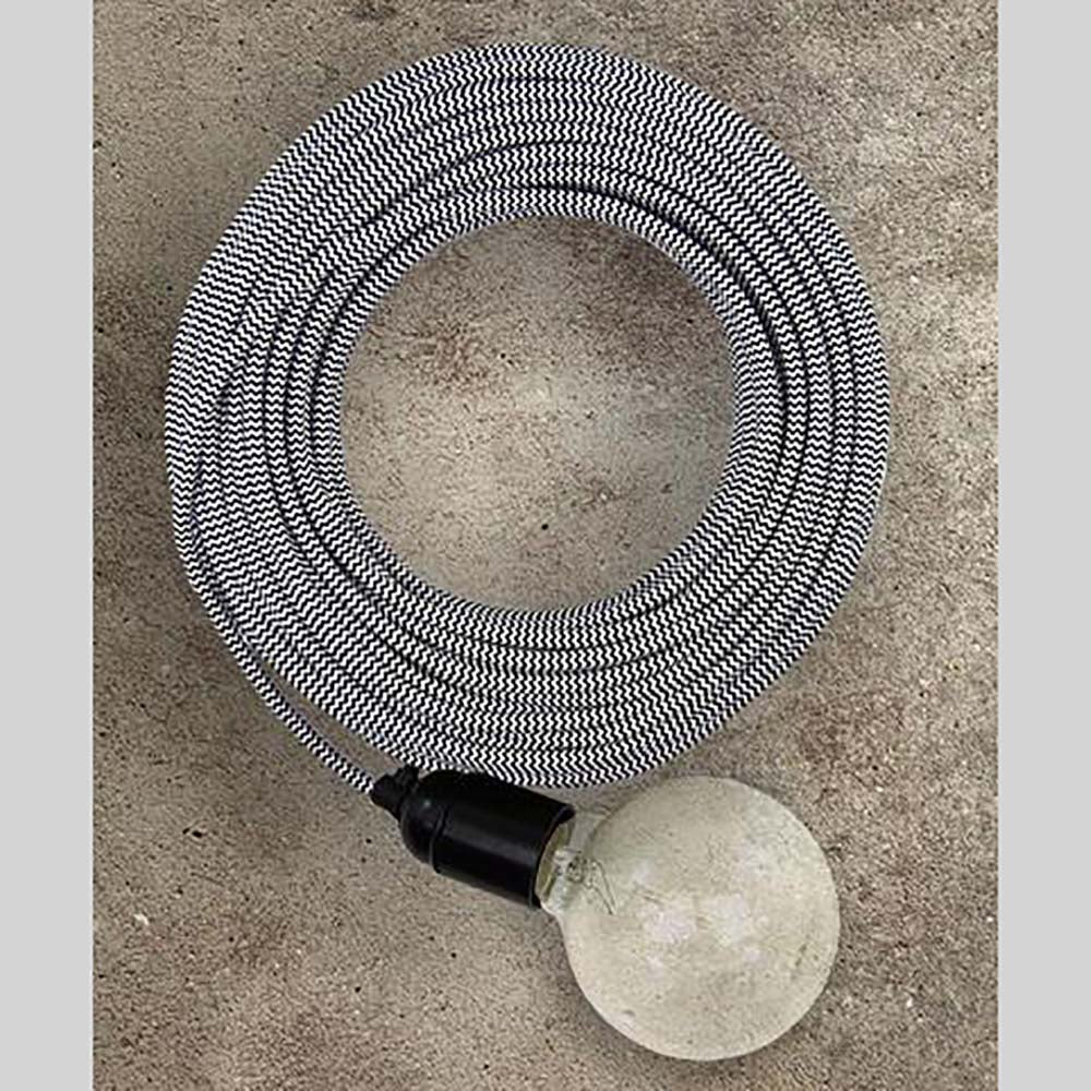 Electrical Cord Black / White Fabric - ZAF30225BW
