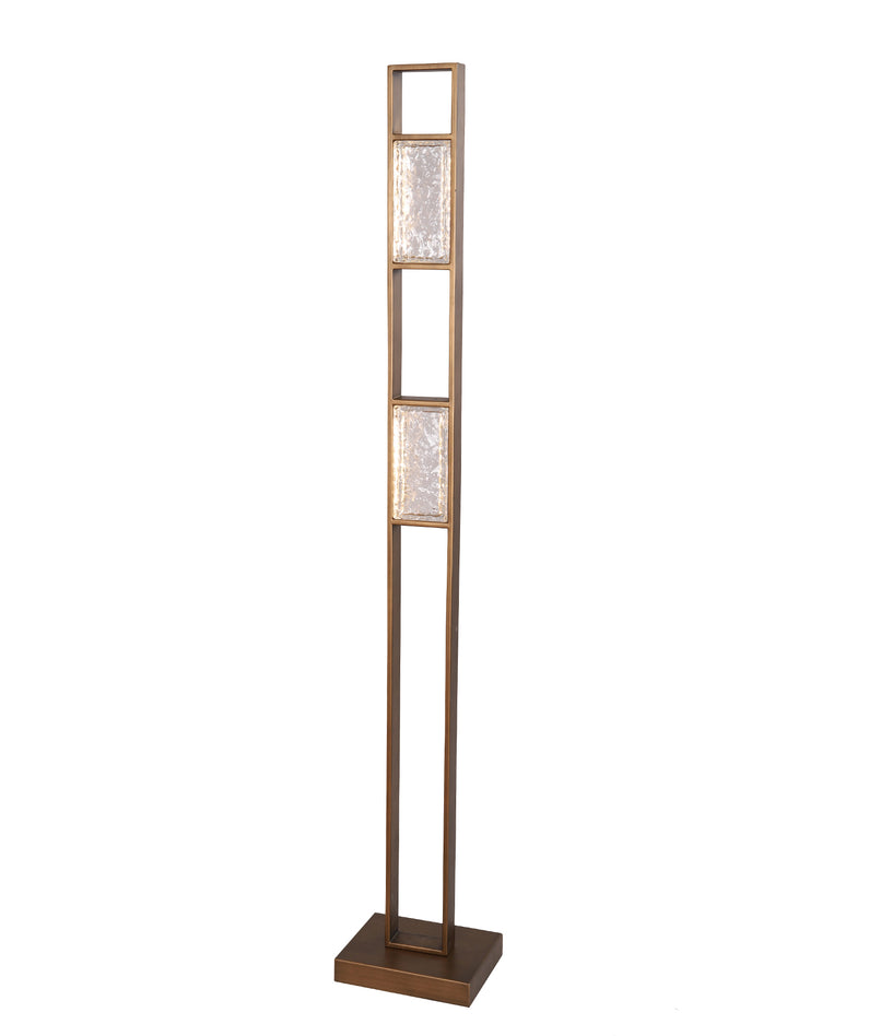 Zeigel LED Rectangular Textured Ice Glass Diffuser Floor Lamp 16W 3000K Antique Brass - ZEIGEL-F2