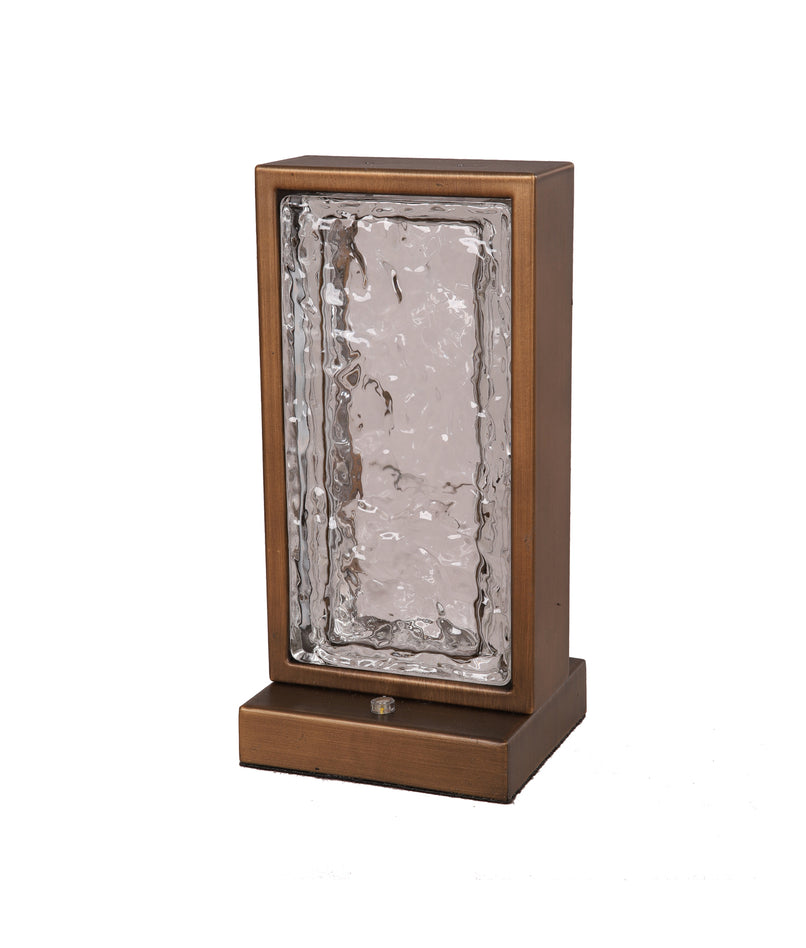 Zeigel LED Rectangular Textured Ice Glass Diffuser Table Lamp 8W 3000K Antique Brass - ZEIGEL-T2
