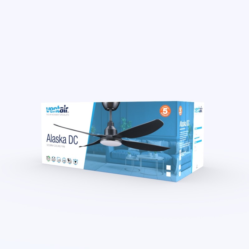 Alaska DC Ceiling Fan 48" Black With CCT LED Light And Remote - ALA1204BL-L