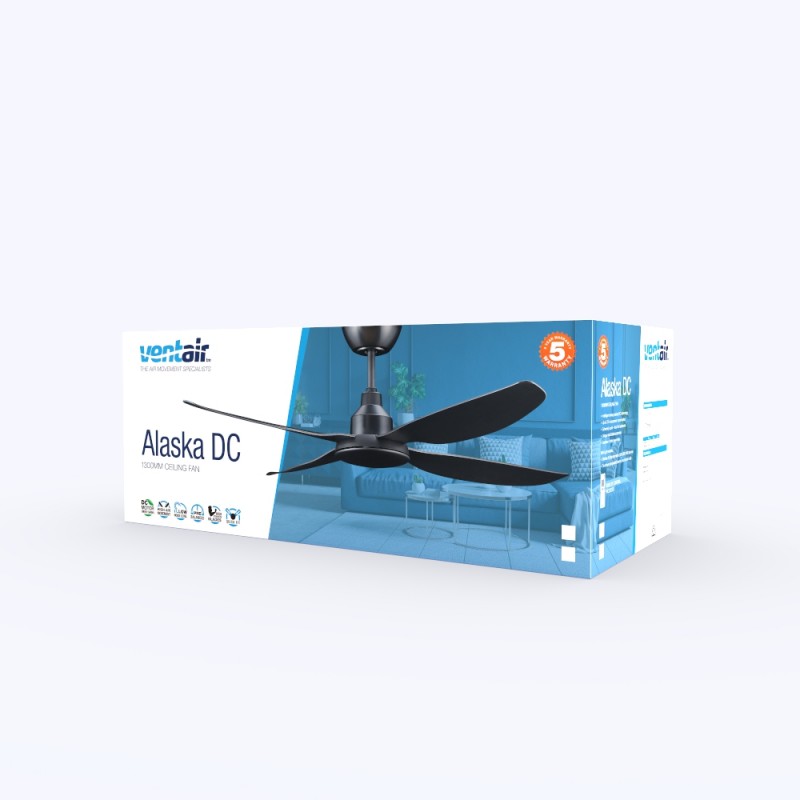 Alaska DC Ceiling Fan 52" Black With Remote - ALA1304BL
