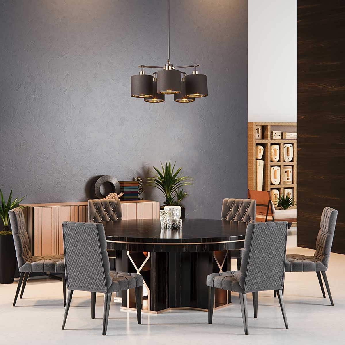 Balance 5 Light Pendant Brown & Polished Brass - BALANCE5-BRPB