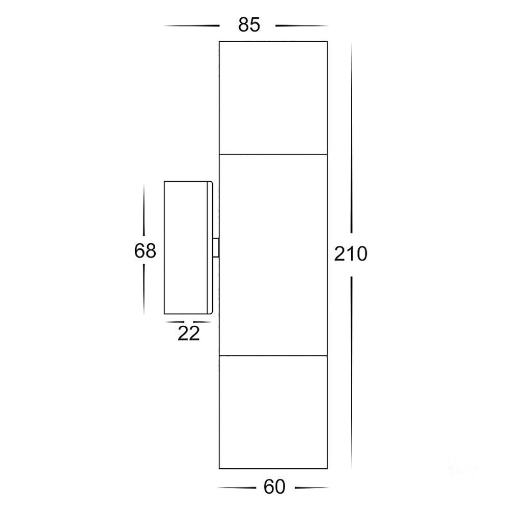 Buy Up / Down Wall Lights Australia Round Exterior Up/Down Wall Pillar 2 Lights Black Aluminium - 2122B