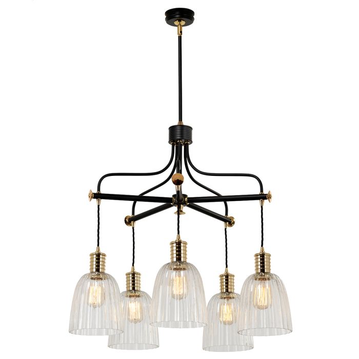 Douille 5 Light Chandelier Black & Polished Brass - DOUILLE5-BPB