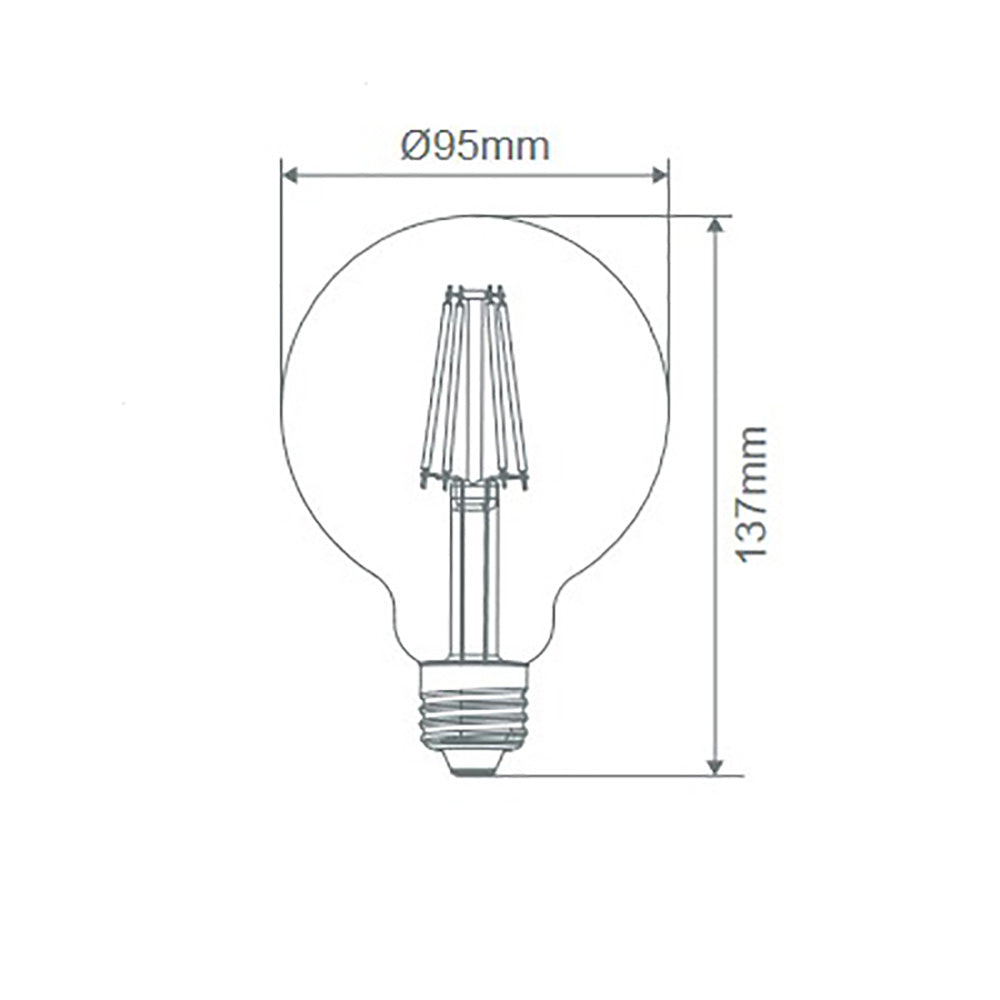 Buy LED Filament Globes Australia G95 LED Filament Globe ES 240V 7.5W Clear Glass 2700K - 65940