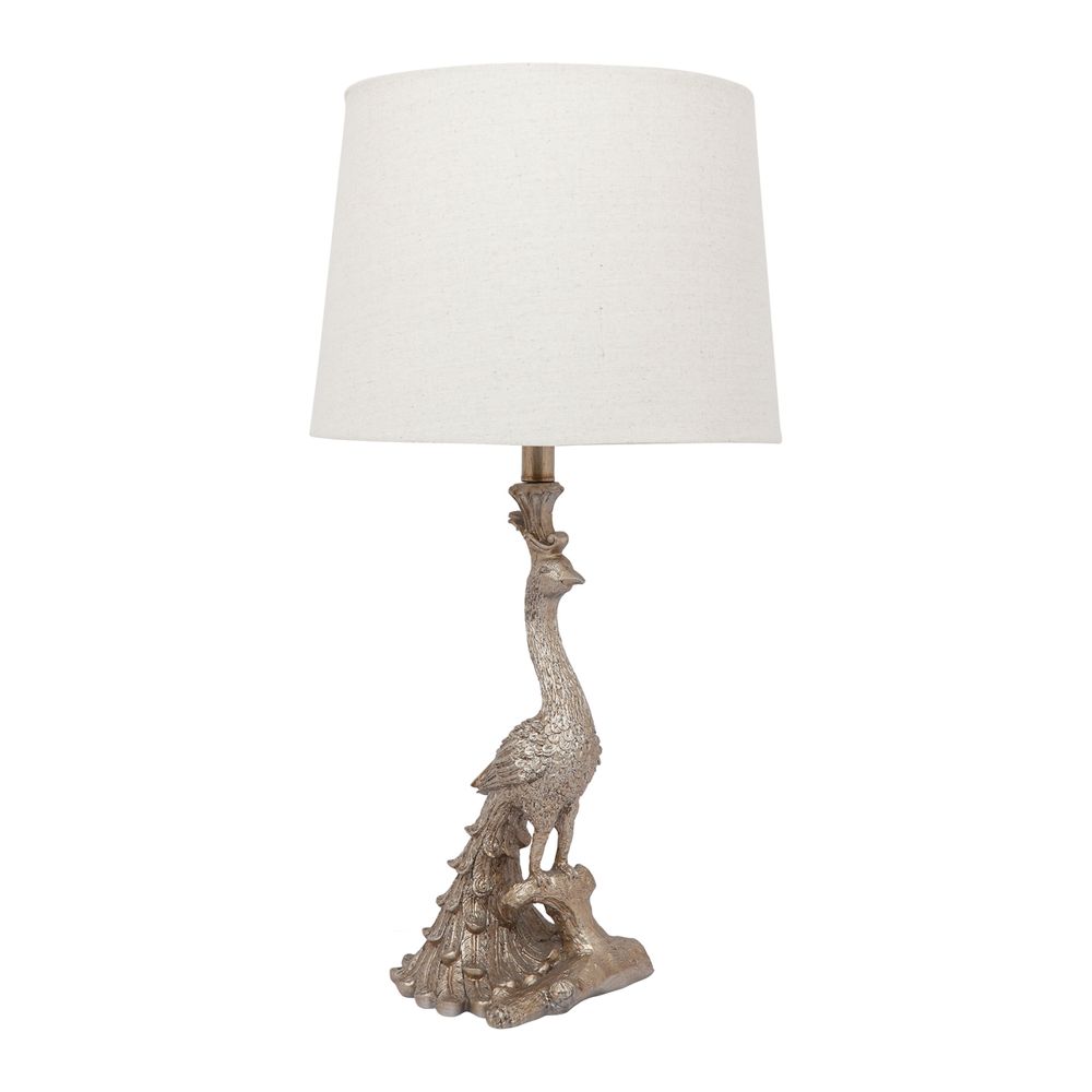 Peacock Table Lamp Gold Base With White Shade - 11627