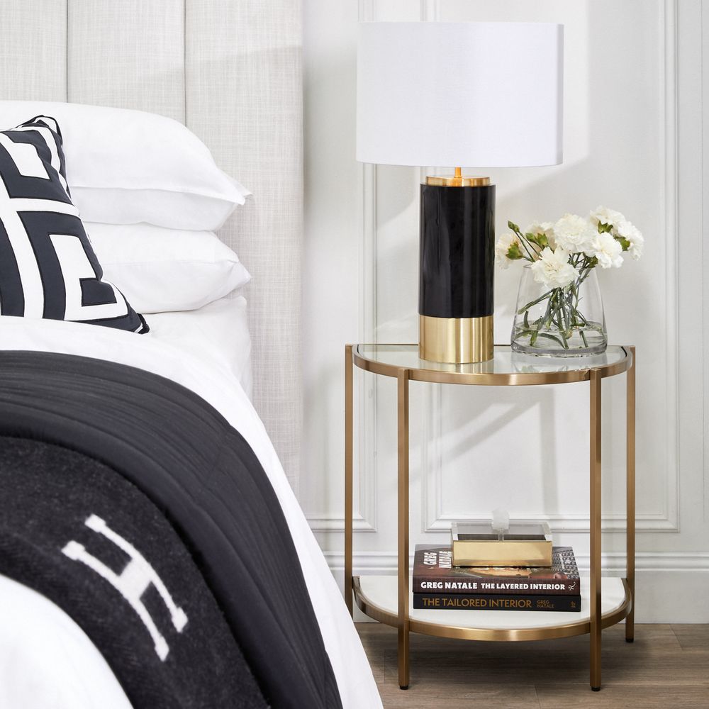 Paola Table Lamp Black & Brass Base With White Shade - B12272