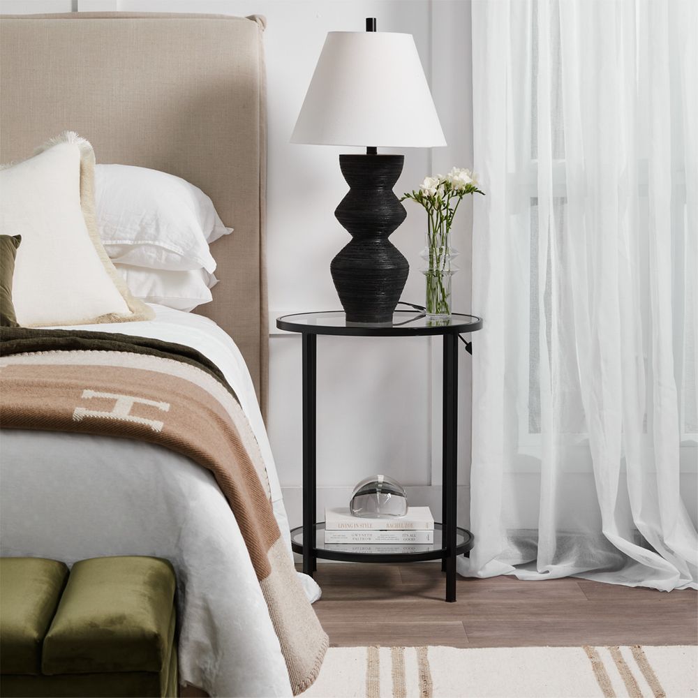Bower Table Lamp Black Base With Natural Shade - 12246