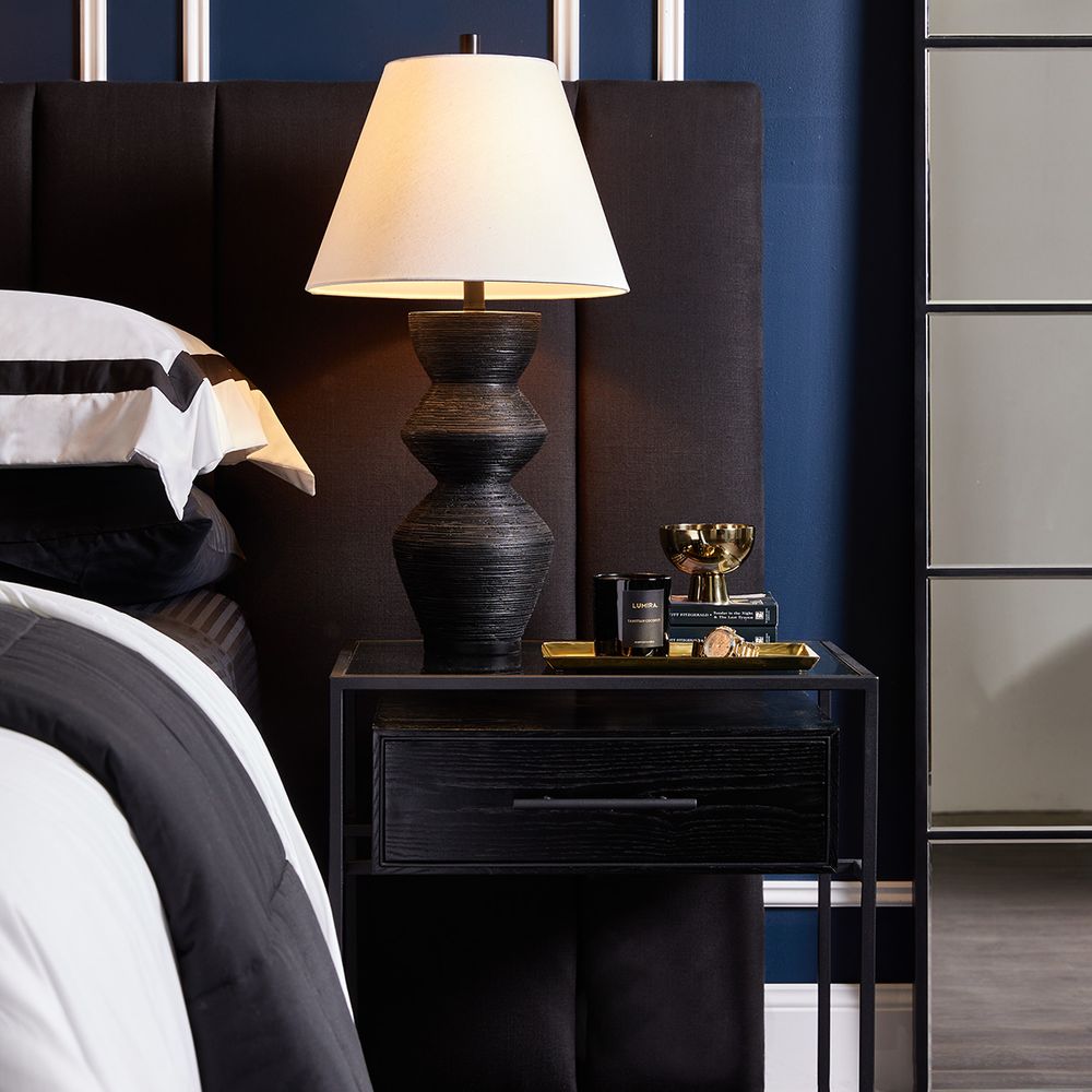 Bower Table Lamp Black Base With Natural Shade - 12246