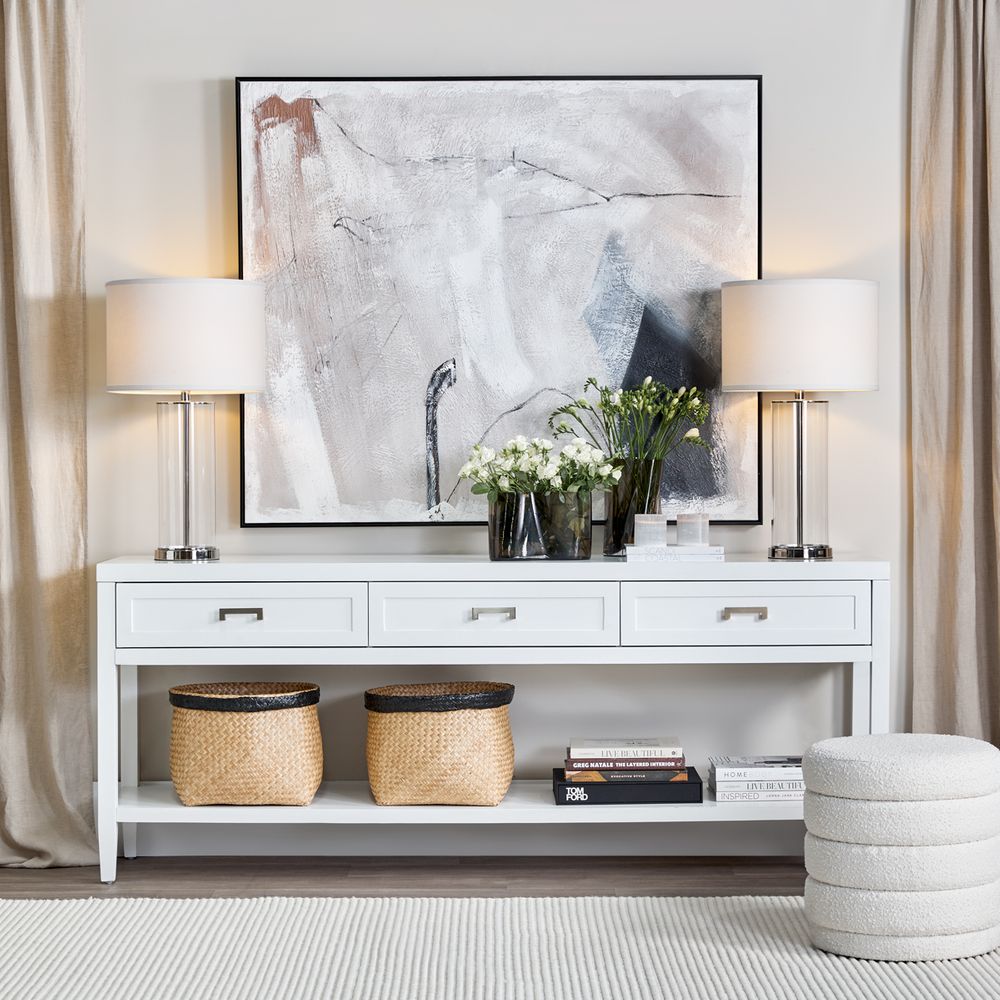 Left Bank Table Lamp Nickel Base With White Shade - B12264