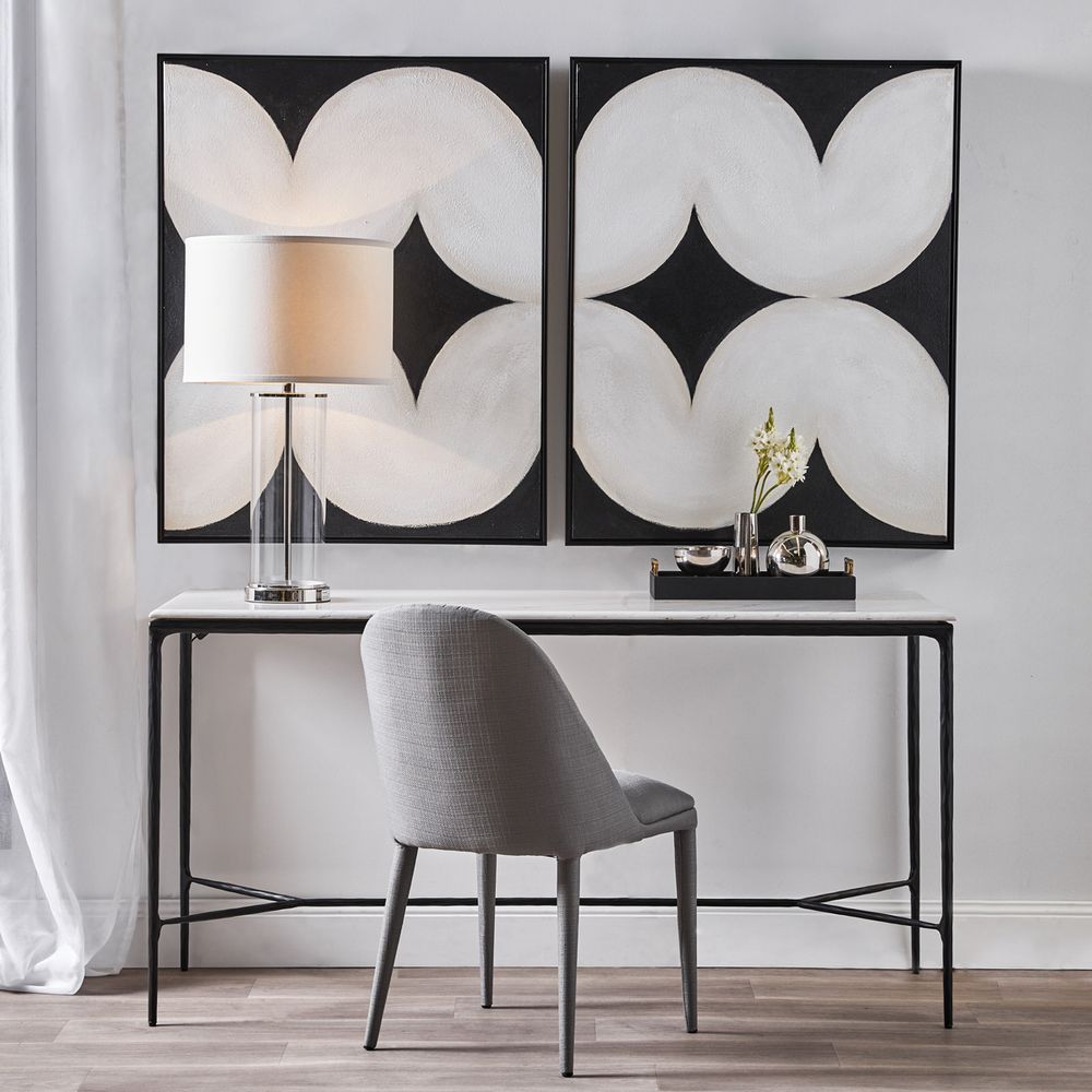 Left Bank Table Lamp Nickel Base With White Shade - B12264