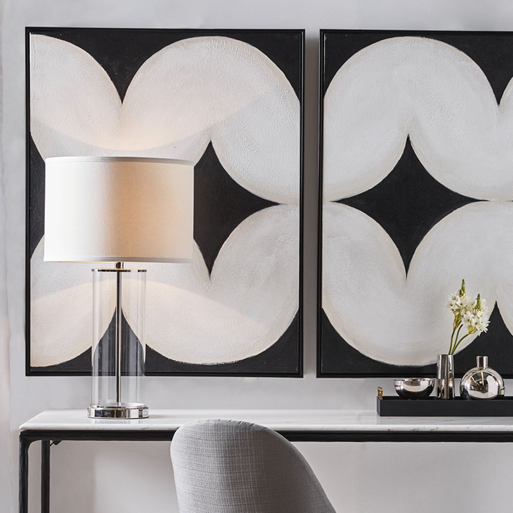 Left Bank Table Lamp Nickel Base With White Shade - B12264