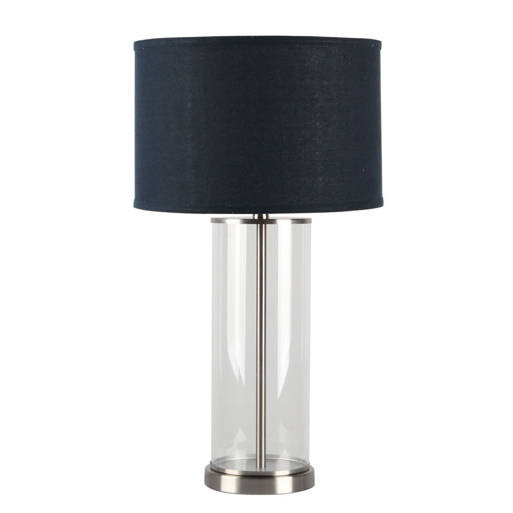 Left Bank Table Lamp Nickel Base With Navy Shade - B12266