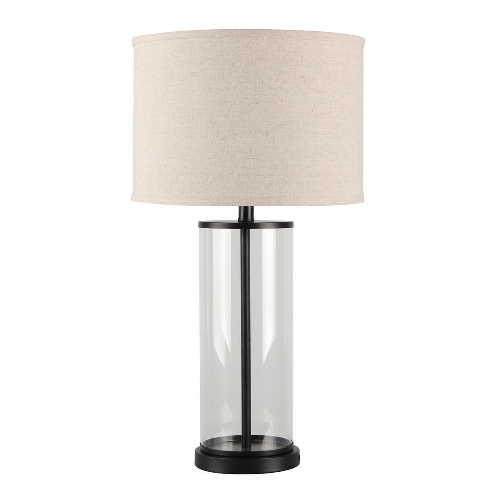 Left Bank Table Lamp Black Base With Natural Shade - B12261
