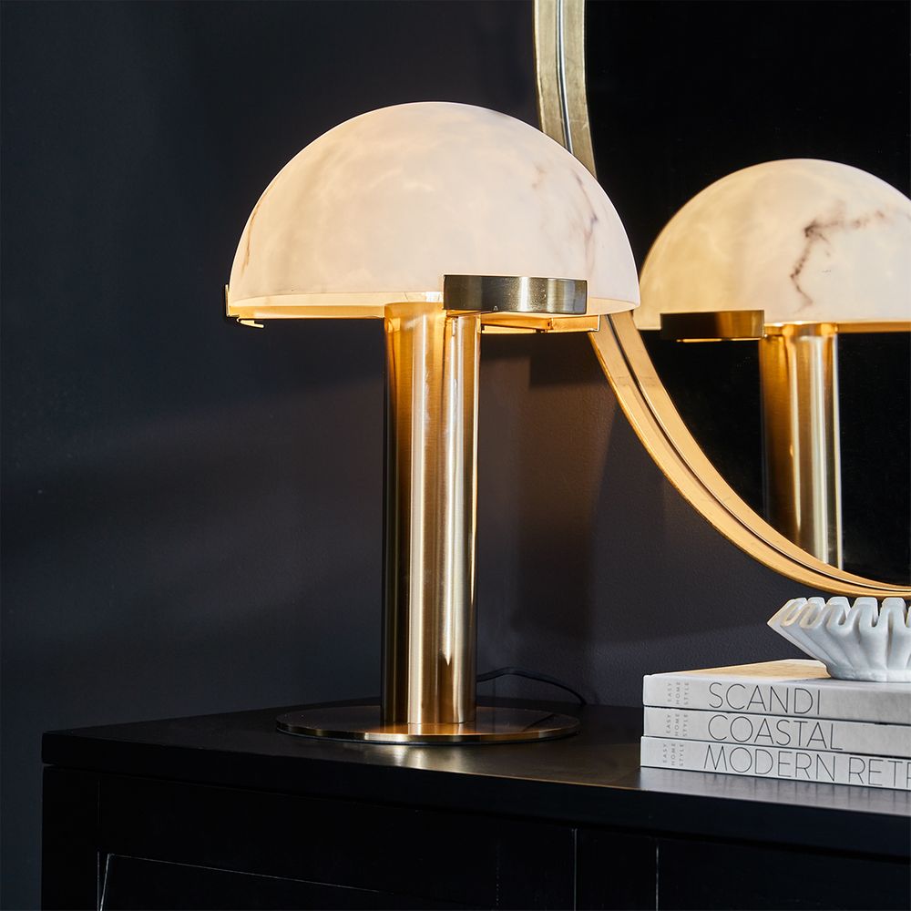 Mishca Table Lamp Brushed Brass Base With Off White Shade - 13318