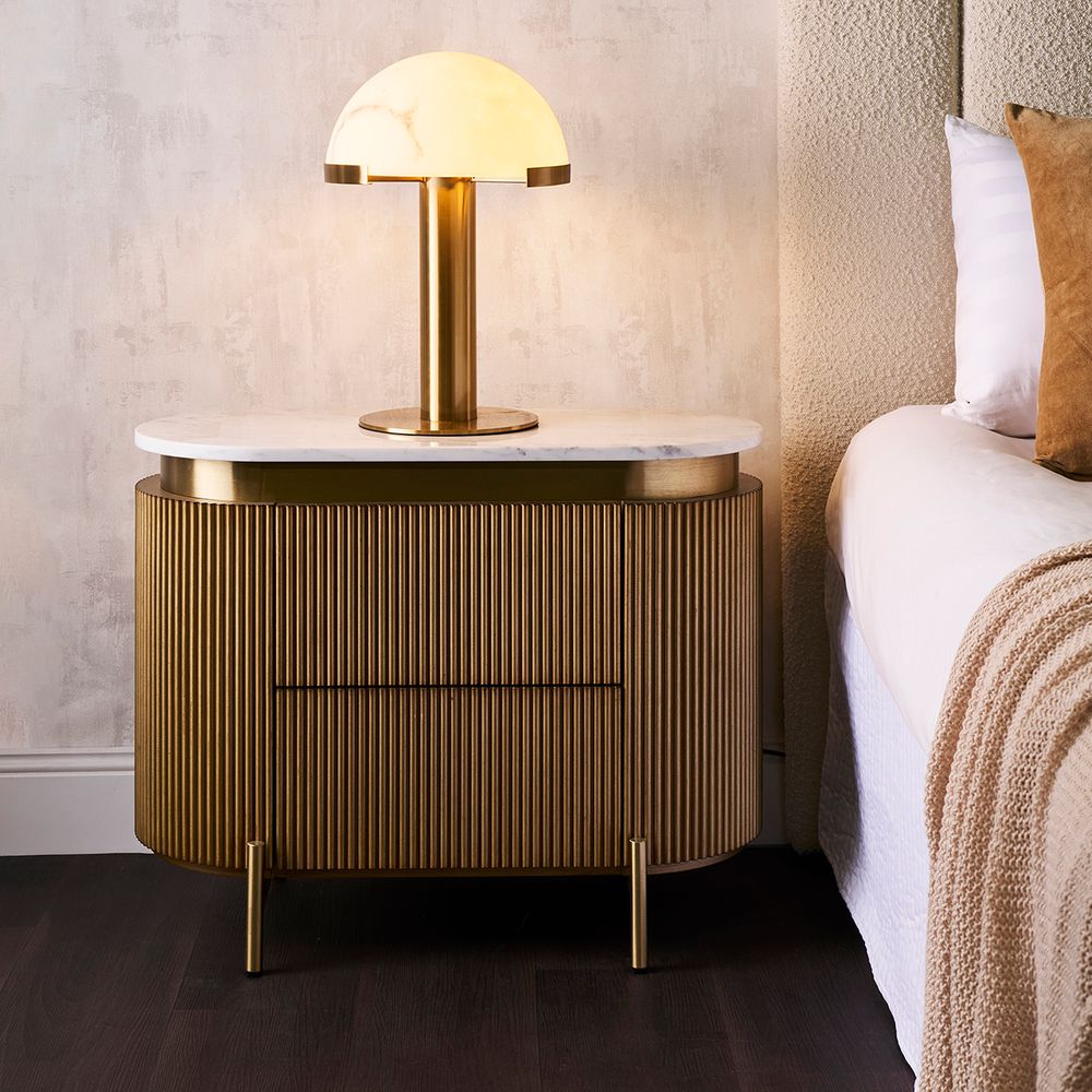 Mishca Table Lamp Brushed Brass Base With Off White Shade - 13318