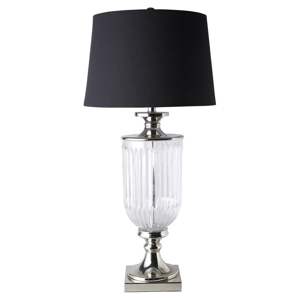 Bellevue Table Lamp Glass & Nickel Base With Black Linen Shade - OWDU0003B