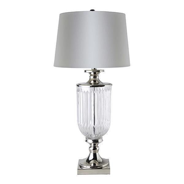 Bellevue Table Lamp Glass & Nickel Base With White Linen Shade - OWDU0003W